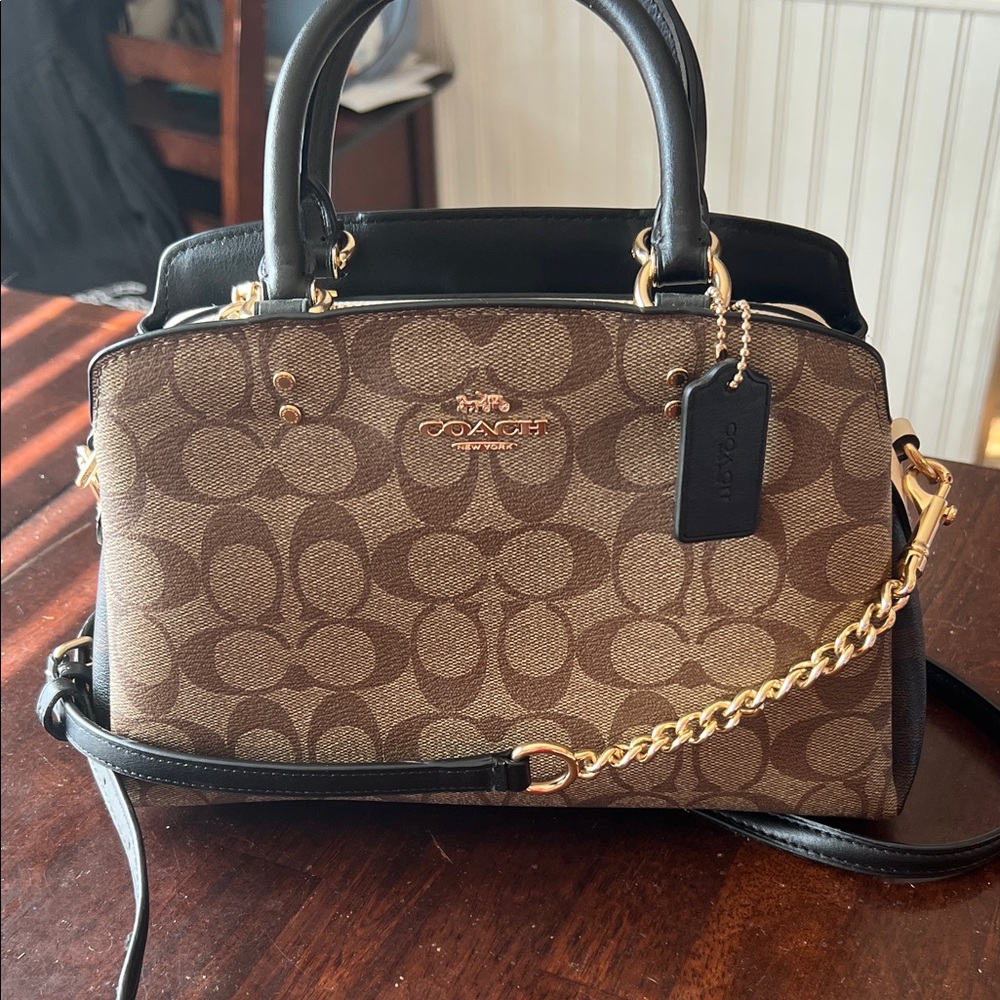 Coach Tan and Black Signature Satchel